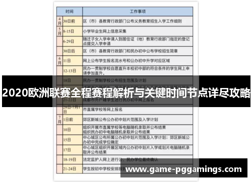 2020欧洲联赛全程赛程解析与关键时间节点详尽攻略